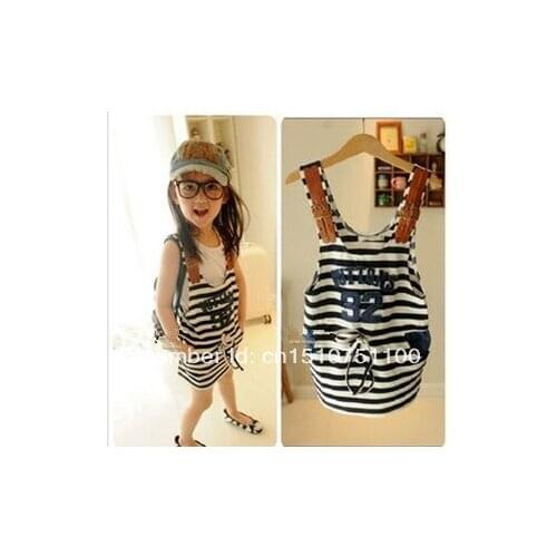 Free shipping New Retail Summer girls stripe braces dress,girls suspenders dress,free shipping