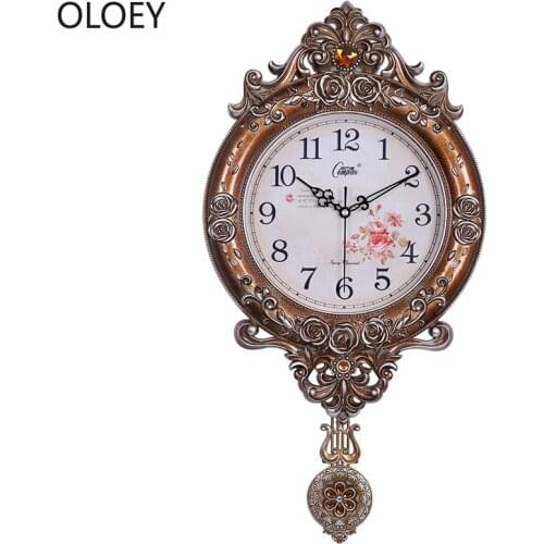 Large Wall Clock Living Room Bedroom modern Home Decor Vintage European Swing Clock Luxury Silent Shabby Chic Watch Wall Resin