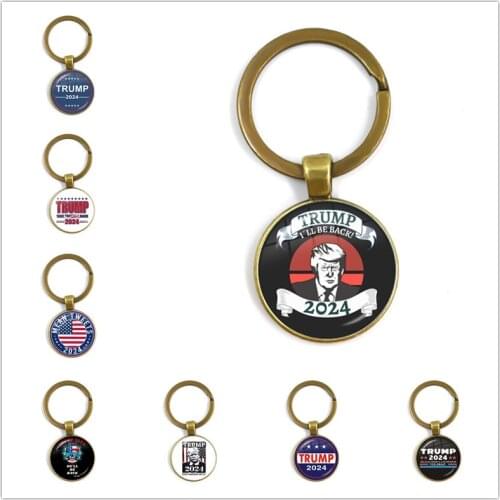 Famous America President Washington Trump 2024 Keychain For Women Men USA President Art Glass Dome Keyring Jewelry
