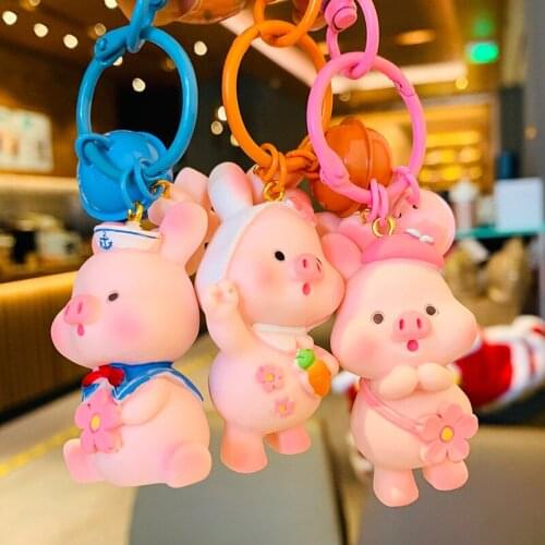 Cartoon Piggy Pink Sukura Flowers Animal Rubber Keychain Keyring Anime Lovely Girl Accessories Key Chains Pendant Trinkets D766