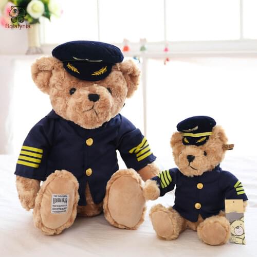 BOLAFYNIA Children Plush Stuffed Toy Captain Teddy Bear Air Force Bear for Valentines Day Christmas Birthday Gift