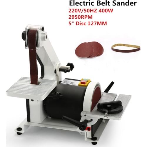 220V 400W Electric Bench Belt Sander 5" Disc Grinder for Metal Wood Plastic Belt 25x762mm Y