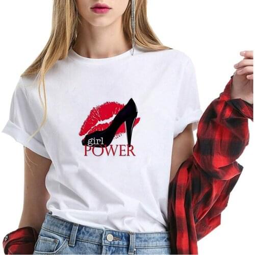 Girl Power high heels Printed White T Shirt Women Summer Short Sleeve Lady Tops Tshirt Ladies Womens Graphic Female Tee T-Shirt