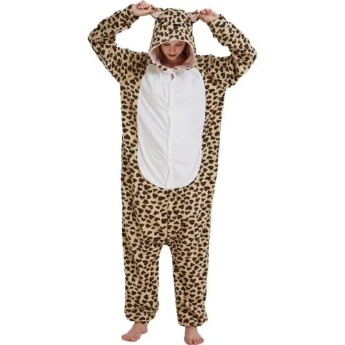 Leopard Bear Onesies Women Men Adults Animal Cartoon Pajamas Christmas Halloween Festival Party Suits Cosplay Costume Overalls