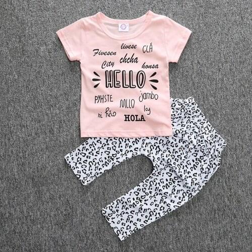2020 Children Clothing Set Short Sleeve Letters Print Fashion Pink T-shirt+Pants 2pcs Suit Outfits Newborn Baby Girl Clothes