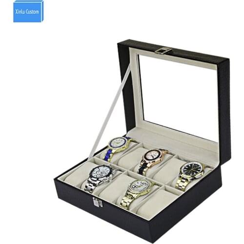 Brown/Black Crocodile Grain Leather 10 Slots Box for Luxury Brand Watches Chest Case Window Lock Wholesale Storage Display Case