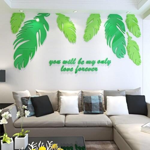 Creative INS Small fresh feather childrens room bedroom living room TV background mirror brick wall 3D acrylic wall sticker