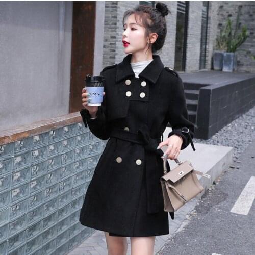 Jacket Female Coat New 2021 Woolen Coats Womens Clothing Long Slim Winter Thick Warm Woolen Jackets Women Clothes Black