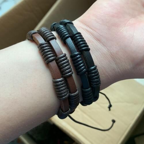 Men Bracelet Punk Black/Brown Braided Leather Bracelet Bangle Male Accessories Jewelry Black Leather Bracelets