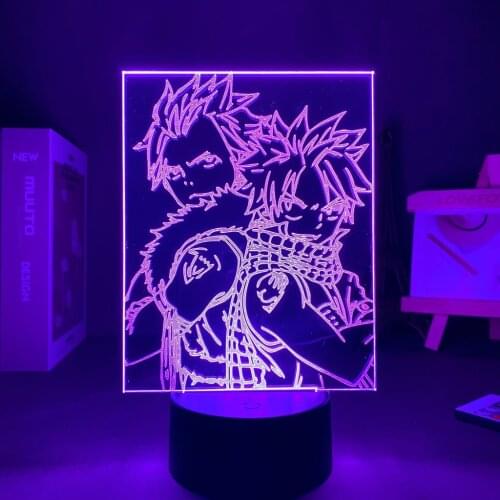 Night Light Anime Fairy Tail Natsu Dragneel and Erza Scarlet Hug Led Touch Sensor Nightlight for Child Room Decor Table 3d Lamp