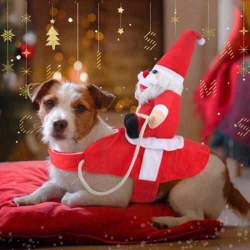 Novelty Pet Christmas Riding Dress Warm Apparel Party Dressing Up Cosplay Clothing Funny Dog Clothes