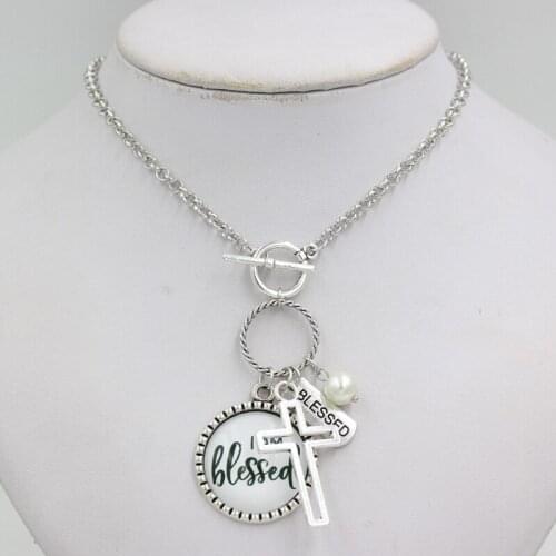 New Arrival Christian Jewelry I AM Blessed Necklace T-bar Toggle Inspiration Cross Charms Necklace for women girls gifts