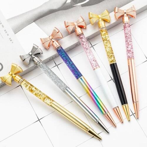 New Arrival Classic Design Bowknot Metal ballpoint Pen Cute School Student Writing Pen Buy 2 Pens Send Gift