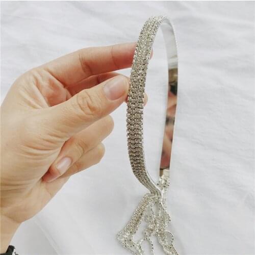 Crystal Hairband Shiny Rhinestone Tassel Headbands For Women Fashion Temperament Hanging Hair Accessories Wedding Jewelry