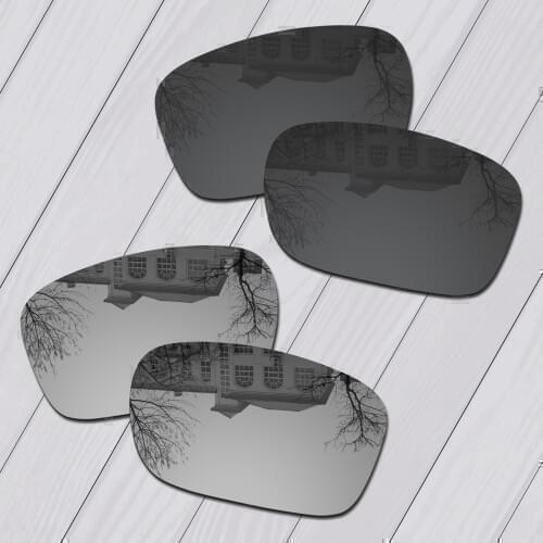 E.O.S 2 Pairs Black & Silver Polarized Replacement Lenses for Oakley Plaintiff Squared OO4063 Sunglasses