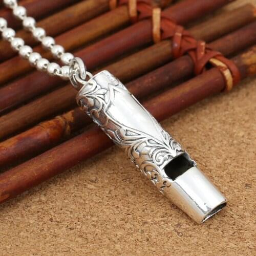 Manufacturers Wholesale S925 Sterling Silver Jewelry Vintage Thai Silver Pattern Long Tube Whistle Men And Women Simple Pendant