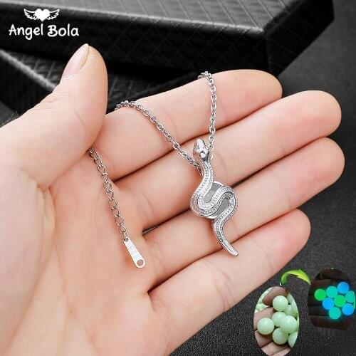Snake Pendant Hollow Luminous Stone Necklace Mothers Day Gifts Moon Glowing Necklace Gem Charm Stainless Steel Women Jewelry