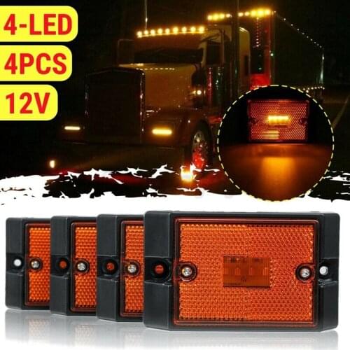 12V 4-LED Amber Side Marker Light Sealed Submersible LED Clearance Reflector Lamp for Truck Trailer Lorries Vehicle