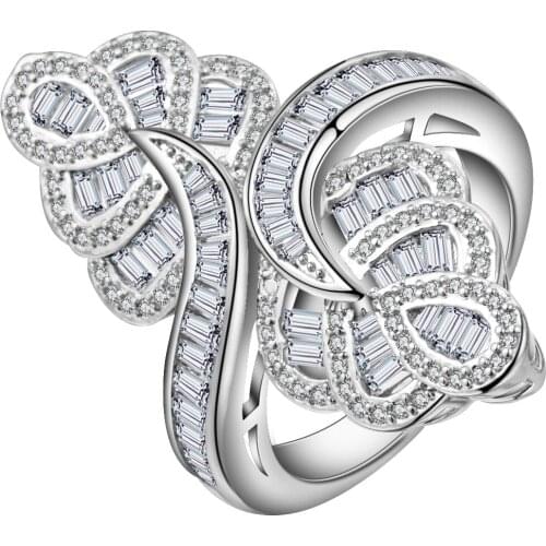 Exaggerated White Cut Cubic Zirconia Big Flower Ring Female Silver Color Amazing CZ Cocktail Accessories Women Finger Rings