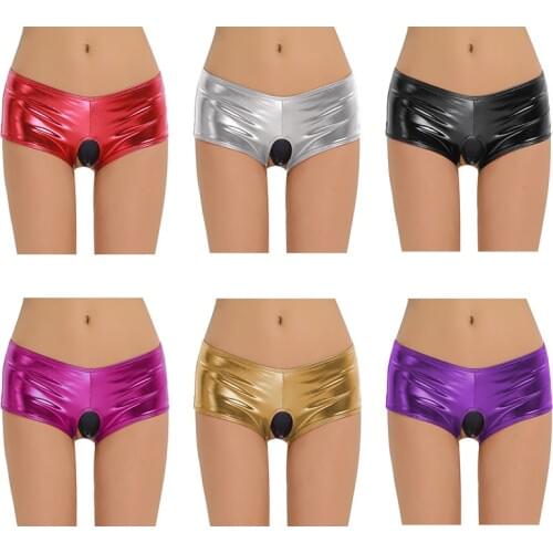 Plus Size S-XXL Sexy Faux Leather Hot Shorts Open crotch Low Rise Waist Micro MINI Shorts With Night Culb Wear 2018 New