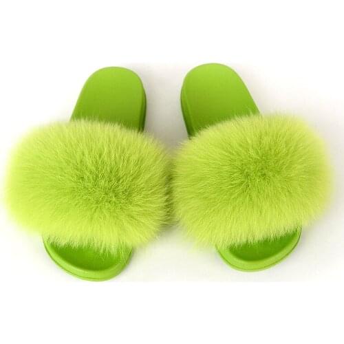 Summer Womens Colorful Fox Fur Slippers Ladies PVC Fashion Outdoor Beach Slides Female Home Fluffy Plush Shoes Furry Sandals