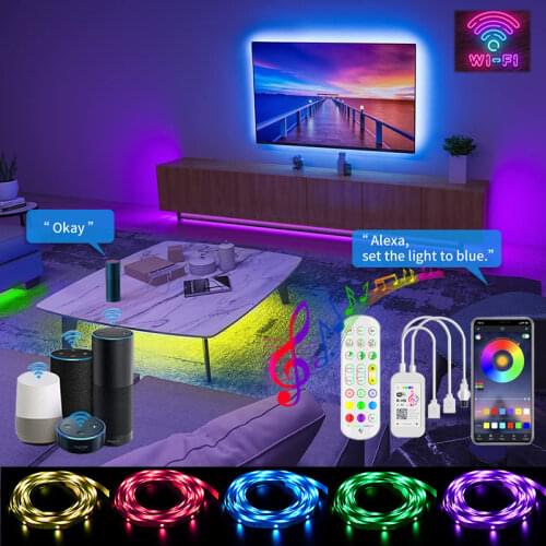Vogliovoi WIFI SMD5050 Ribbon RGB LED Strip Light 10M 15M 20M 25M Non Waterproof Diode Tape Adapter AC100-240V Phone APP