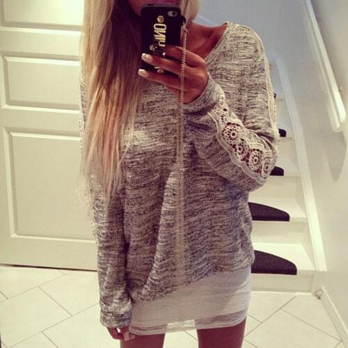 2020 Sexy Womens Lace Long Sleeve T Shirt Crewneck Tops Fashion Ladies Shirt