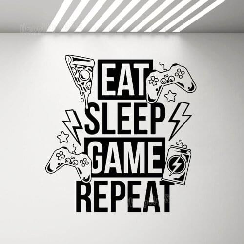 Game Zone Vinyl Wall Decal Eat Sleep Game Repeat Video Games Joystick Stickers for Boys Wall Poster Sticker Bedroom G868