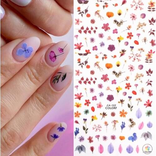 Dried Flowers Nail Decorations Stickers Floral Leaf Sticker Decals 3D Nail Art Polish Manicure Adhesive Stickers