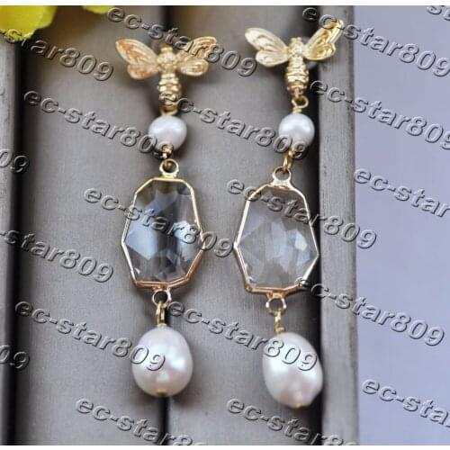 Z11363 20mm Faceted Transparent Crystal White Pearl Dragonfly Dangle Earring Women Fasion Jewelry
