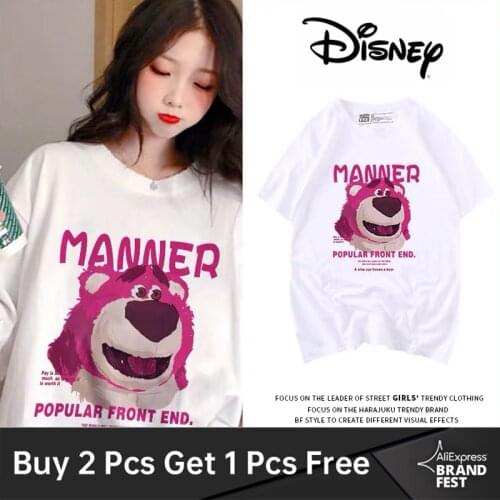 Disney White T-Shirt Loose Summer Oversize Toy Store Lotso Bear Print Women Harajuku Punk Short Sleeve Tops Tee Hip Hop for Girl