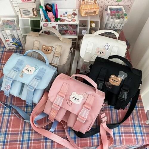Solid Color Small Shoulder Bag Cute Cartoon Sticker Bear Crossbody Bag For Women Casual Travel Bag MD0301