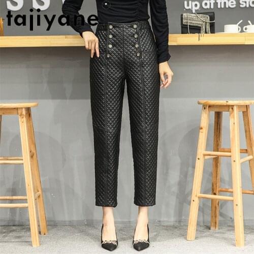 Tajiyane Streetwear Women Genuine Leather Pants Womens High Waist Trousers Woman Sheepksin Pants Female Cloth Ropa Mujer TN1285