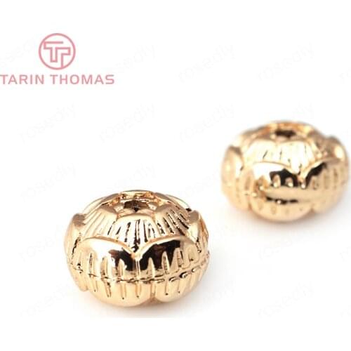 6PCS 9.5MM 24K Champagne Gold Color Brass Double-sided Lotus Bracelets Spacer Beads Diy Jewelry Findings Accessories