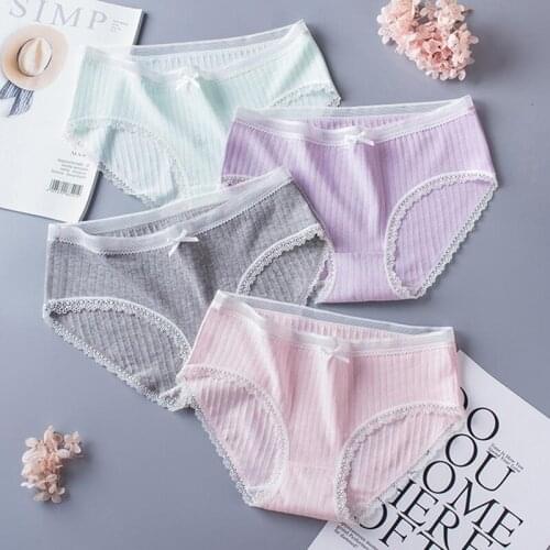 3Pcs Breathable Seamless Women Panties Soft Cotton Ladies Briefs Bow Mid-Rise Underpants 100% Cotton Crotch Female Lingerie