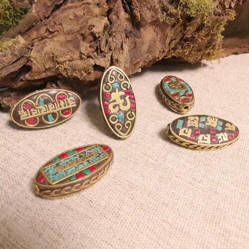 5pcs Oval Retro Boho Nepal Copper Beads Handmade Prayer Tibetan Buddha Beads For Jewelry Making DIY Necklace Bracelets Wholesale