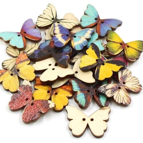 50Pcs Mix Butterfly Wooden Button 2-holes Decorative Buttons For Children Sew On Clothes DIY Fabric Needlewok Craft Scrapbooking