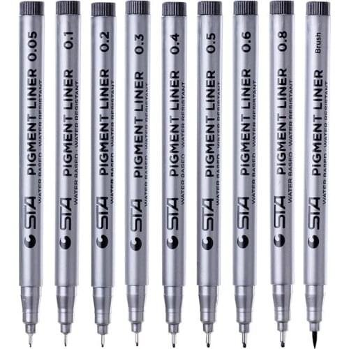 9Pcs/Lot Black micron pen Hook Liner sketch markers Drawing Waterproof Art Supplies Manga Comic Handwriting Brush marker colores