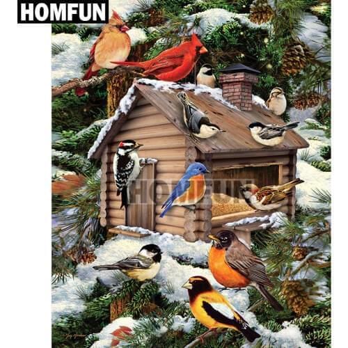 HOMFUN Full Square/Round Drill 5D DIY Diamond Painting "Birdhouse Bird" 3D Embroidery Cross Stitch 5D Home Decor A00757