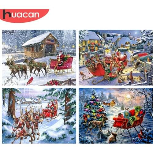 HUACAN Full Square/Round Diamond Painting 5d Christmas Landscape DIY Diamond Embroidery Santa Claus Needlework Home Decor
