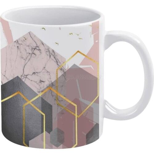 Abstract Landscape Part 2 White Mug To Friends and Family Creative Gift 11 Oz Mug Coffee Ceramic Mug Geometric Hexagons Hexagona