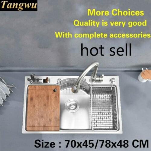 Free shipping Luxury big kitchen single trough sink Food grade 304 stainless steel standard hot sell 700x450/780x480 MM