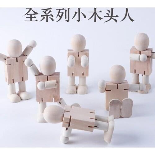 Wood white embryo DIY wooden human joint puppet childrens educational toys cartoon drawing puppet versatile robot