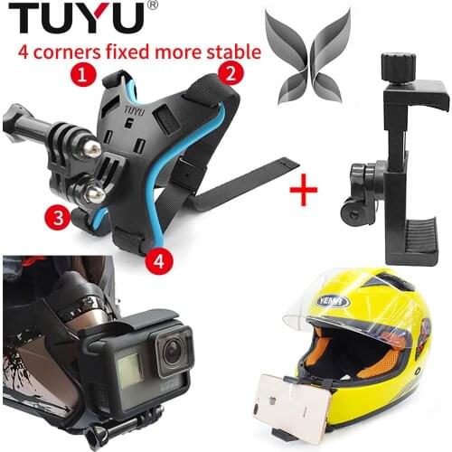 TUYU Helmet Chin Mount Holder for GoPro Hero 9 8 6 5 SJCAN EKEN Motorcycle Helmet Chin Stand 4 corners fixed Camera Accessories
