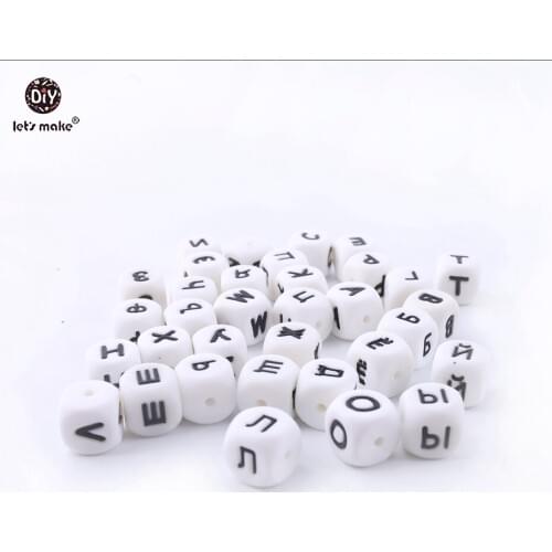 Lets Make Silicone Russian Alphabet Letter Cube 100pc 28Letters BPA Free Silicone Chew Beads DIY Teething Necklace Baby Teether