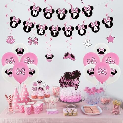 Disney Minnie Balloons Mickey Minnie Mouse Birthday Party Balloon Cake Topper Banner Decor Kids Party Minnie Balloon Air Globos