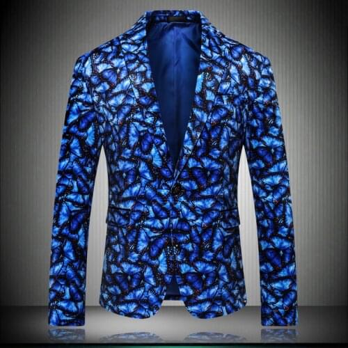 Designer Item Mens US Gold Blazers Shawl Lapel Floral Sequins Royal Blue Slim Fit Blazer Stage Singer Wedding Suit Jacket k9010