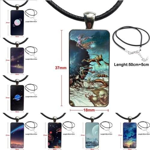 For Women Kids New Arrival Universe Outer Space Star Necklace Fashion Long Chain With Rectangle Necklace Jewelry