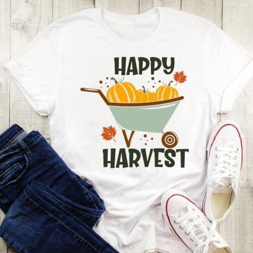 Graphic Print Lovely Style Short Sleeve Tees Fall Autumn Women Halloween Thanksgiving Female 90s Cartoon Tops Tshirt T-Shirt