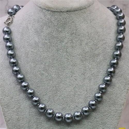 Hot Cute/Romantic Dark Gray Artificial Shell Imitation Pearl Round Beads Necklace 8/10/12mm Lady Rope Chain Jewelry 18inch Y752